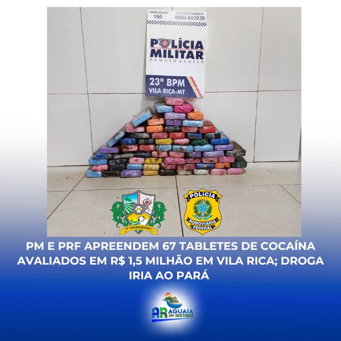 PM e PRF apreendem R$ 1,5 milhão em cocaína em Vila Rica; droga iria ao Pará e suspeito ganharia R$ 30 mil pelo transporte