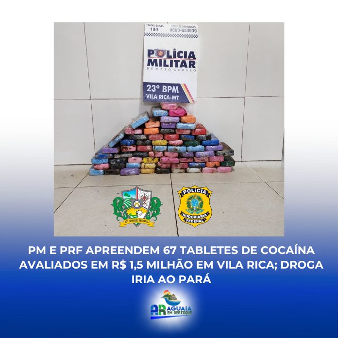 PM e PRF apreendem 67 tabletes de cocaína avaliados em R$ 1,5 milhão em Vila Rica; droga iria ao Pará